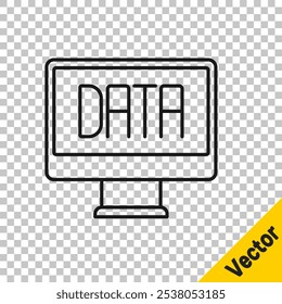 Black line Data analysis icon isolated on transparent background. Business data analysis process, statistics. Charts and diagrams.  Vector