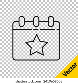 Black line Day calendar with date July 4 icon isolated on transparent background. USA Independence Day. 4th of July.  Vector