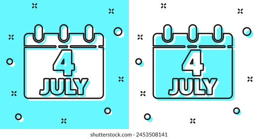 Black line Day calendar with date July 4 icon isolated on green and white background. USA Independence Day. 4th of July. Random dynamic shapes. Vector