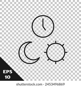 Línea negra Día y noche con icono de tiempo aislado sobre fondo transparente.  Vector
