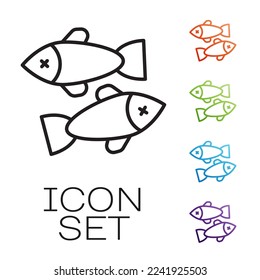 Black line Dead fish icon isolated on white background. Set icons colorful. Vector