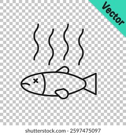 Black line Dead fish icon isolated on transparent background. Rotten fish.  Vector