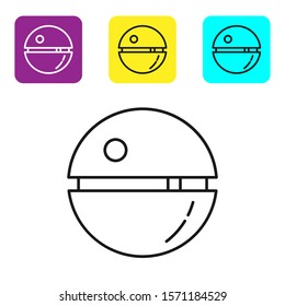 Black line Death star icon isolated on white background. Set icons colorful square buttons. Vector Illustration