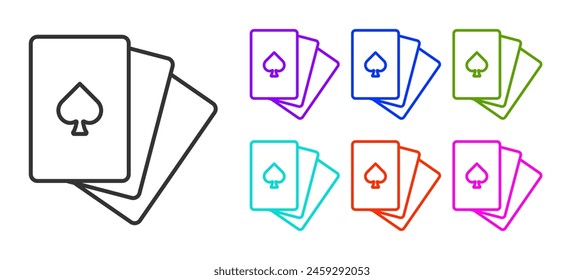 Deck de la línea negra del icono de las tarjetas de juego aislado en el fondo blanco. Juegos de casino. Establecer iconos coloridos. Vector