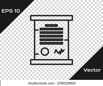 Black line Decree, paper, parchment, scroll icon icon isolated on transparent background.  Vector Illustration