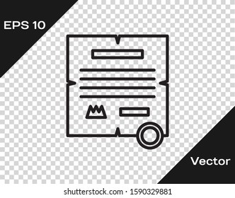 Black line Decree, paper, parchment, scroll icon icon isolated on transparent background.  Vector Illustration