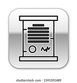 Black line Decree, paper, parchment, scroll icon icon isolated on white background. Silver square button. Vector Illustration