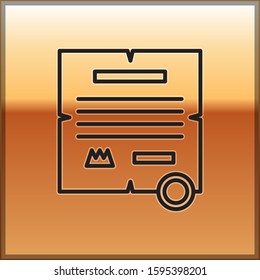 Black line Decree, paper, parchment, scroll icon icon isolated on gold background.  Vector Illustration
