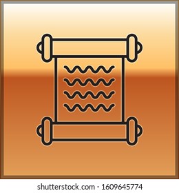 Black line Decree, paper, parchment, scroll icon icon isolated on gold background.  Vector Illustration