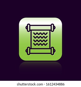 Black line Decree, paper, parchment, scroll icon icon isolated on black background. Green square button. Vector Illustration