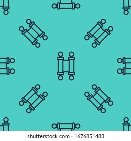 Black line Decree, paper, parchment, scroll icon icon isolated seamless pattern on green background. Chinese scroll.  Vector Illustration