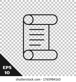 Black line Decree, paper, parchment, scroll icon icon isolated on transparent background.  Vector