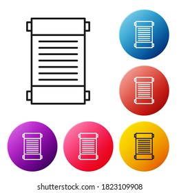 Black line Decree, paper, parchment, scroll icon icon isolated on white background. Set icons colorful circle buttons. Vector Illustration
