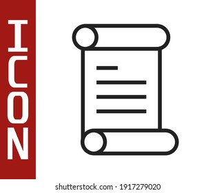 Black line Decree, paper, parchment, scroll icon icon isolated on white background.  Vector