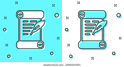 Black line Decree, paper, parchment, scroll icon icon isolated on green and white background. Random dynamic shapes. Vector
