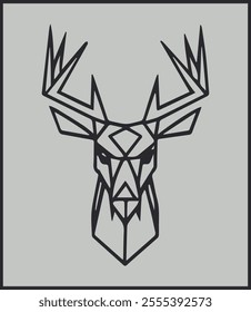 black line deer geometrycal vector design on isolated grey background