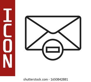 Black line Delete envelope icon isolated on white background. Delete or error letter. Cross on message. Rejected mail.  Vector Illustration