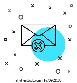 Black line Delete envelope icon isolated on white background. Delete or error letter. Cross on message. Rejected mail. Random dynamic shapes. Vector Illustration