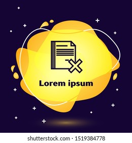 Black line Delete file document icon isolated on dark blue background. Rejected document icon. Cross on paper. Abstract banner with liquid shapes. Vector Illustration