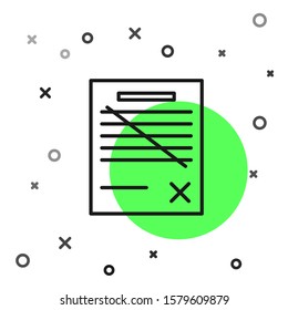 Black line Delete file document icon isolated on white background. Rejected document icon. Cross on paper.  Vector Illustration