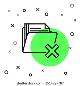 Black line Delete folder icon isolated on white background. Folder with recycle bin. Delete or error folder. Close computer information folder.  Vector Illustration