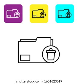 Icono de carpeta Eliminar línea negra aislado en fondo blanco. Eliminar o crear una carpeta de error. Cierre la carpeta de información del equipo. Defina los iconos con los botones cuadrados coloridos.  Ilustración vectorial