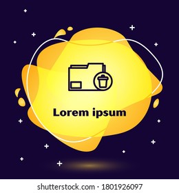 Black line Delete folder icon isolated on blue background. Delete or error folder. Close computer information folder. Abstract banner with liquid shapes. Vector Illustration