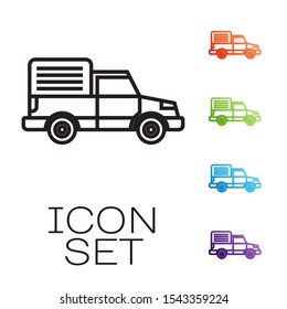 Black line Delivery cargo truck vehicle icon isolated on white background. Set icons colorful. Vector Illustration