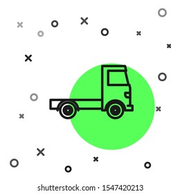 Black line Delivery cargo truck vehicle icon isolated on white background.  Vector Illustration