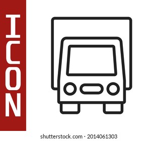 Black line Delivery cargo truck vehicle icon isolated on white background.  Vector