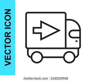 Black line Delivery cargo truck vehicle icon isolated on white background.  Vector