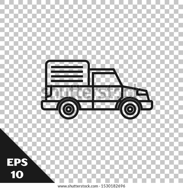 Black line Delivery\
cargo truck vehicle icon isolated on transparent background. \
Vector Illustration