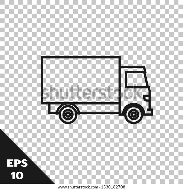 Black line Delivery\
cargo truck vehicle icon isolated on transparent background. \
Vector Illustration