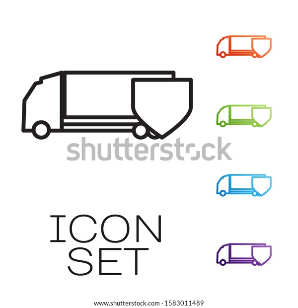 Black line Delivery cargo truck with shield\
icon isolated on white background. Insurance concept. Security,\
safety, protection, protect concept. Set icons colorful. Vector\
Illustration