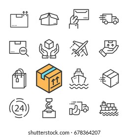 Black line Delivery icons set. Express Delivery, Fast Delivery, Tracking Order.