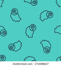 Black line Delivery man with cardboard boxes icon isolated seamless pattern on green background. Door to door delivery by courier.  Vector Illustration