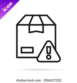 Black line Delivery security with shield icon isolated on white background. Delivery insurance. Insured cardboard boxes beyond the shield.  Vector