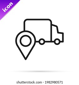 Black line Delivery tracking icon isolated on white background. Parcel tracking.  Vector