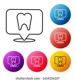 Black line Dental clinic location icon isolated on white background. Set icons colorful circle buttons. Vector Illustration