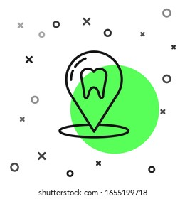 Black line Dental clinic location icon isolated on white background.  Vector Illustration