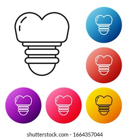 Black line Dental implant icon isolated on white background. Set icons colorful circle buttons. Vector Illustration