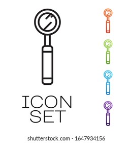 Black line Dental inspection mirror icon isolated on white background. Tool dental checkup. Set icons colorful. Vector Illustration