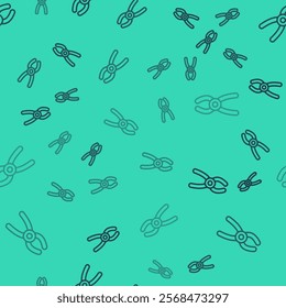 Black line Dental pliers icon isolated seamless pattern on green background. Dental equipment.  Vector