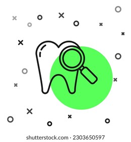 Black line Dental search icon isolated on white background. Tooth symbol for dentistry clinic or dentist medical center.  Vector Illustration