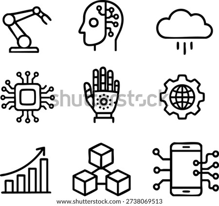 Black line depicting technology and artificial intelligence concepts in a grid Keywords: robot