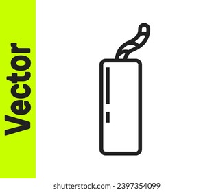 Black line Detonate dynamite bomb stick and timer clock icon isolated on white background. Time bomb - explosion danger concept.  Vector