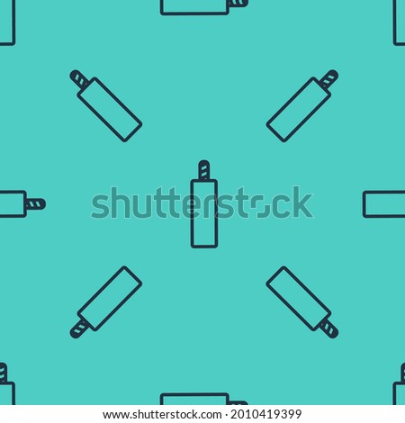 Black line Detonate dynamite bomb stick icon isolated seamless pattern on green background. Time bomb - explosion danger concept.  Vector