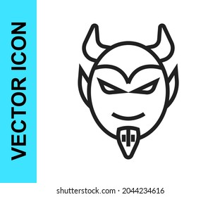 Black line Devil head icon isolated on white background. Happy Halloween party.  Vector