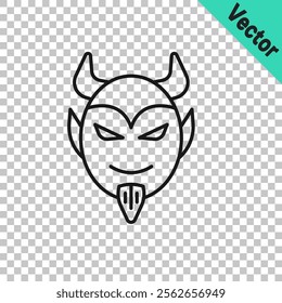 Black line Devil head icon isolated on transparent background. Happy Halloween party.  Vector