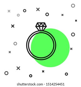 Black line Diamond engagement ring icon isolated on white background.  Vector Illustration